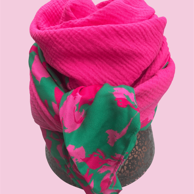 ÉCHARPE FUCHSIA VERT BRÉSIL 